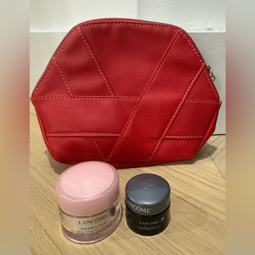 Lancome Red Cosmetic Bag with Hydra Zen and Renergie Lift